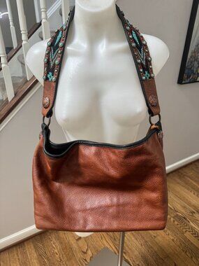 Double J Saddlery Embellished Leather Hobo Messenger Crossbody Tote Vintage